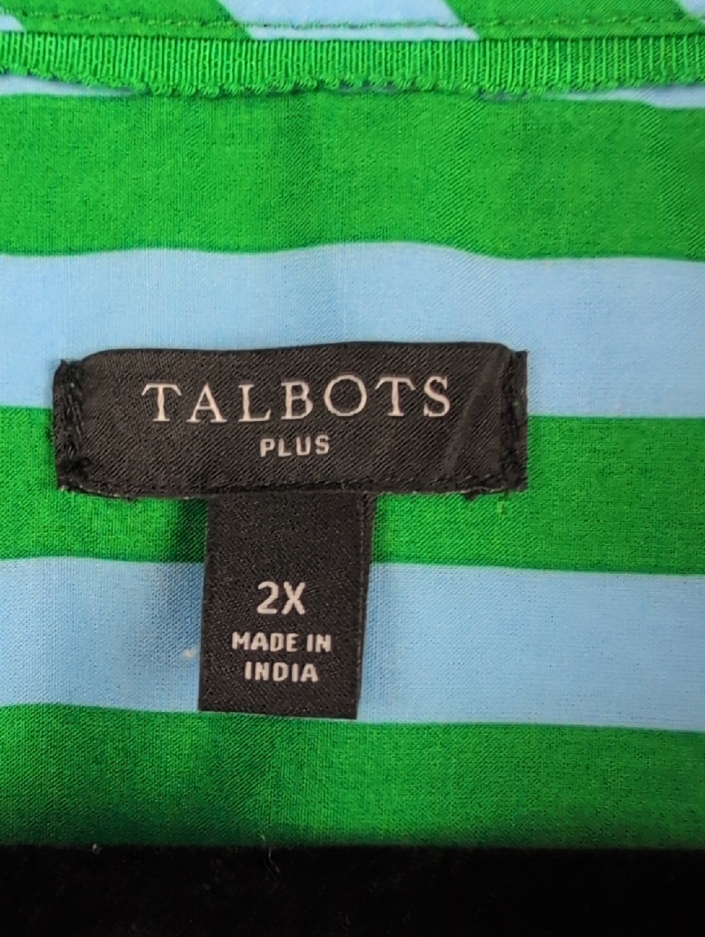 Talbots Plus Garden Stripe 100% Cotton Button Front Shirt Blue & Green Size 2X - Picture 2 of 9